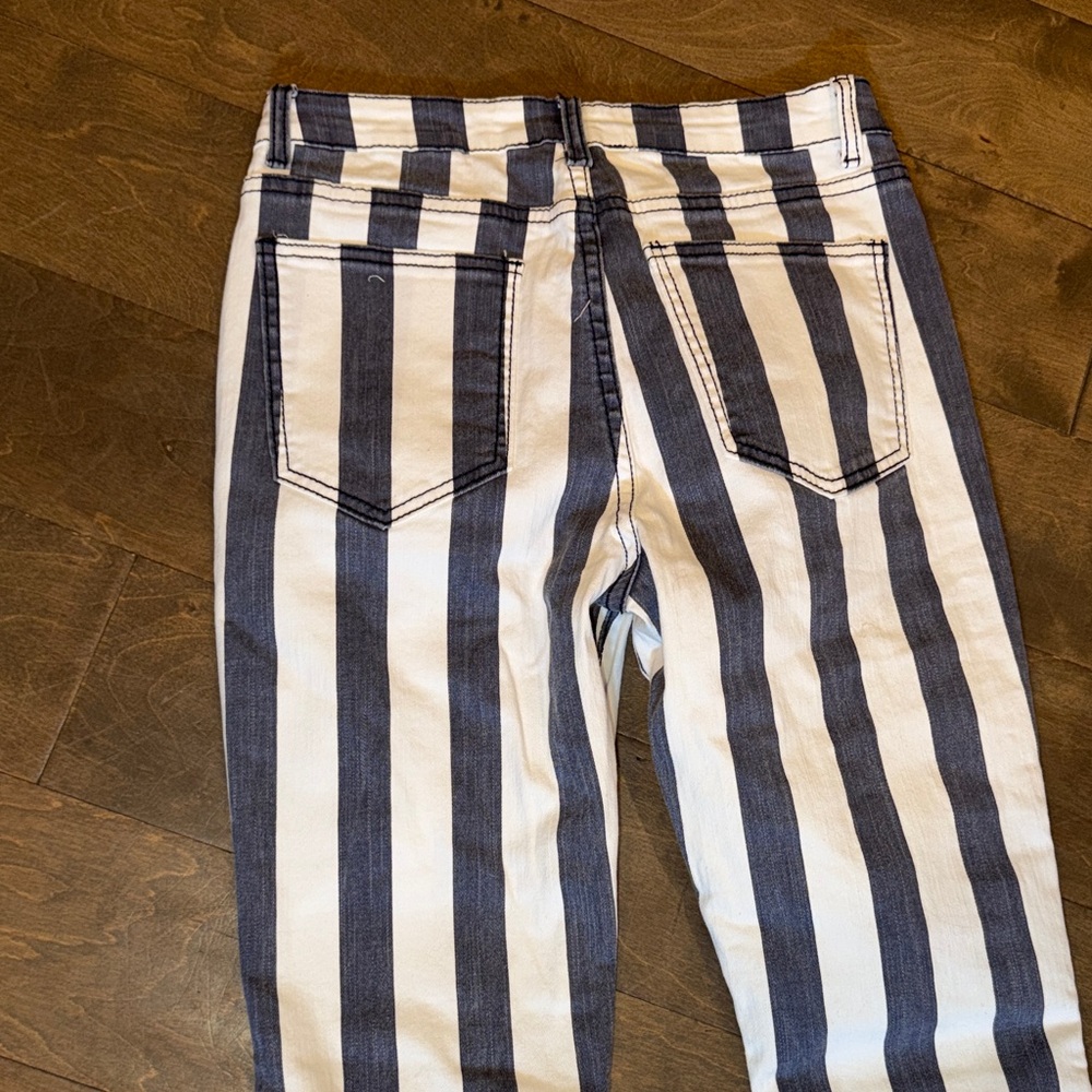 Altar'd State Blue and White Striped Flare Jeans - Picture 5 of 7